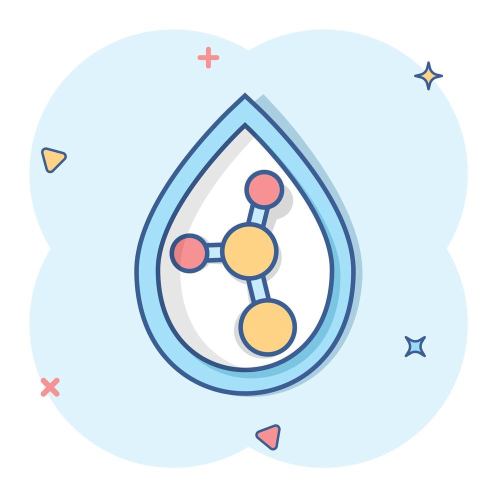 Acid molecule icon in comic style. Dna cartoon vector illustration on white isolated background. Amino model splash effect business concept.