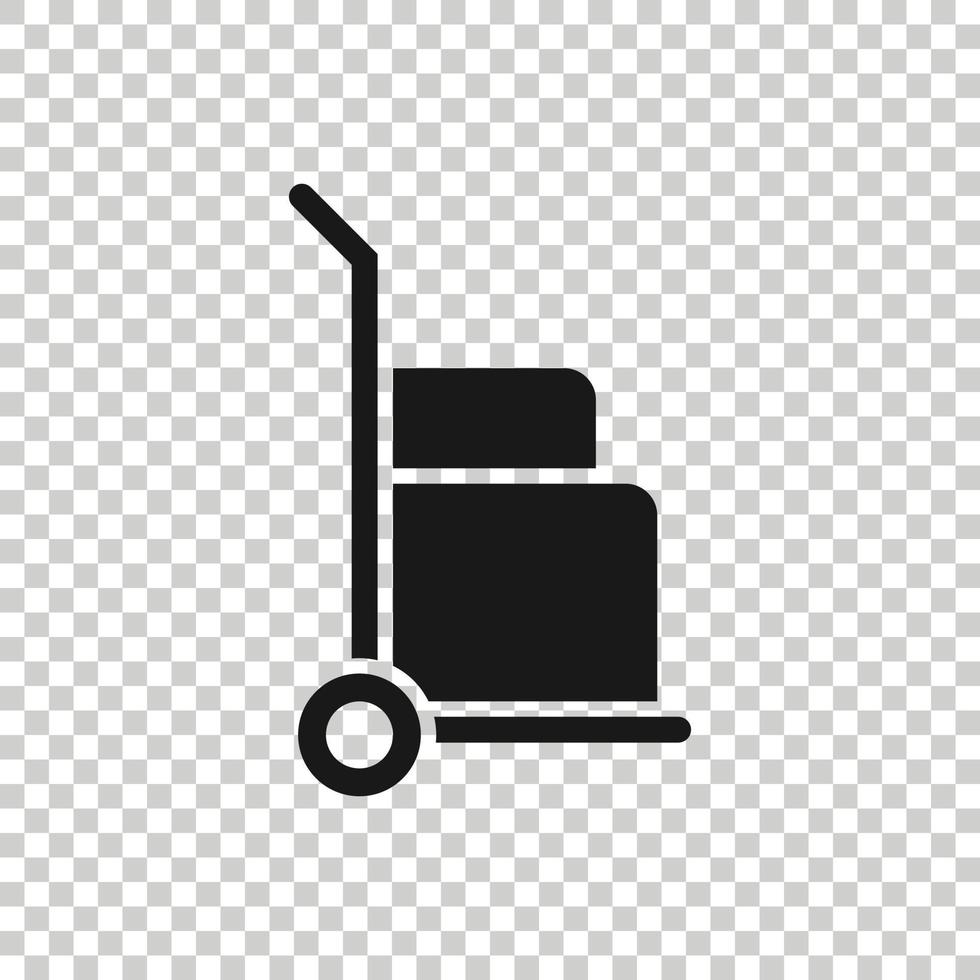 Cargo trolley icon in flat style. Delivery box vector illustration on white isolated background. Box shipping business concept.
