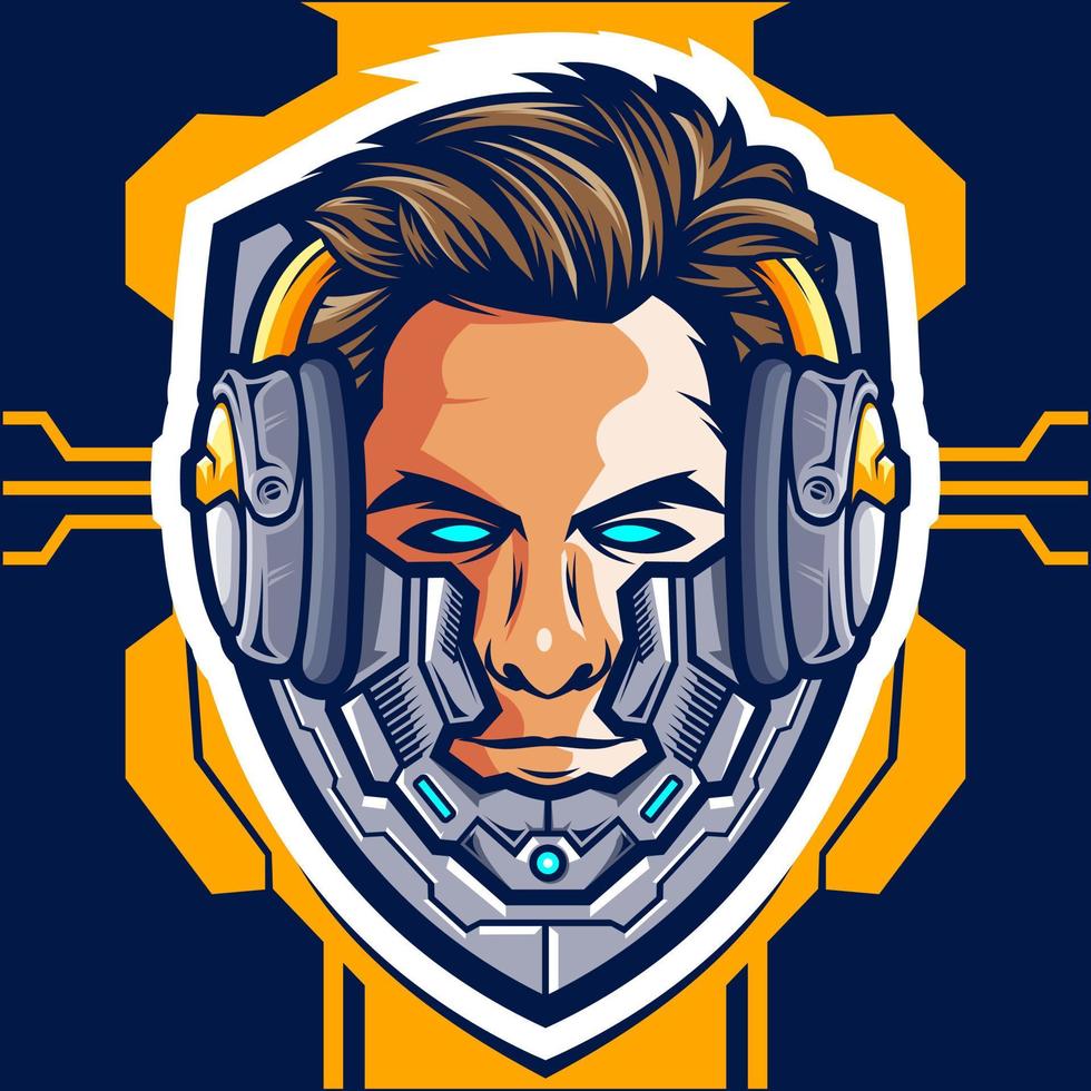 Head Cyborg Gamer esport logo design vector