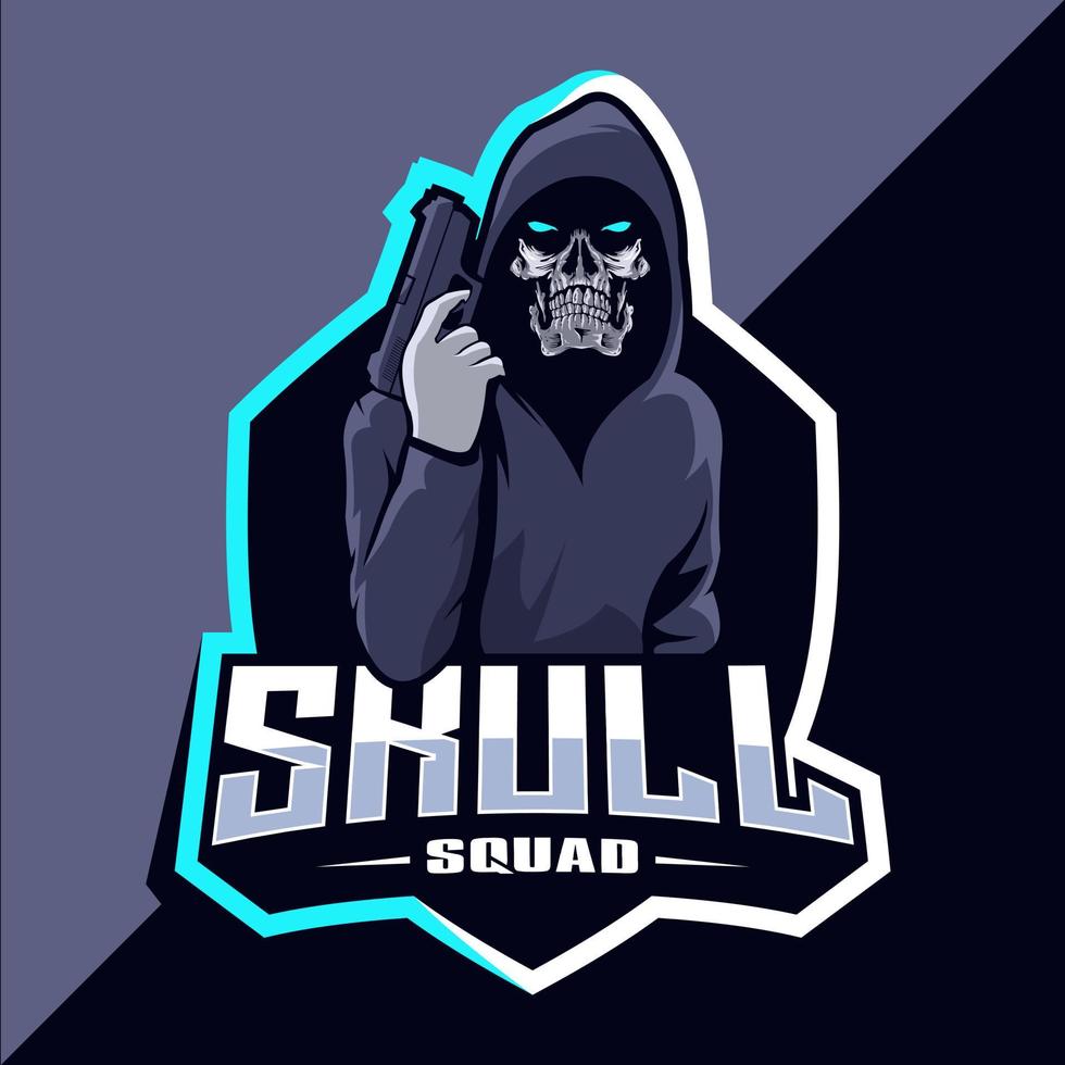 Skull squad with gun mascot esport logo design vector