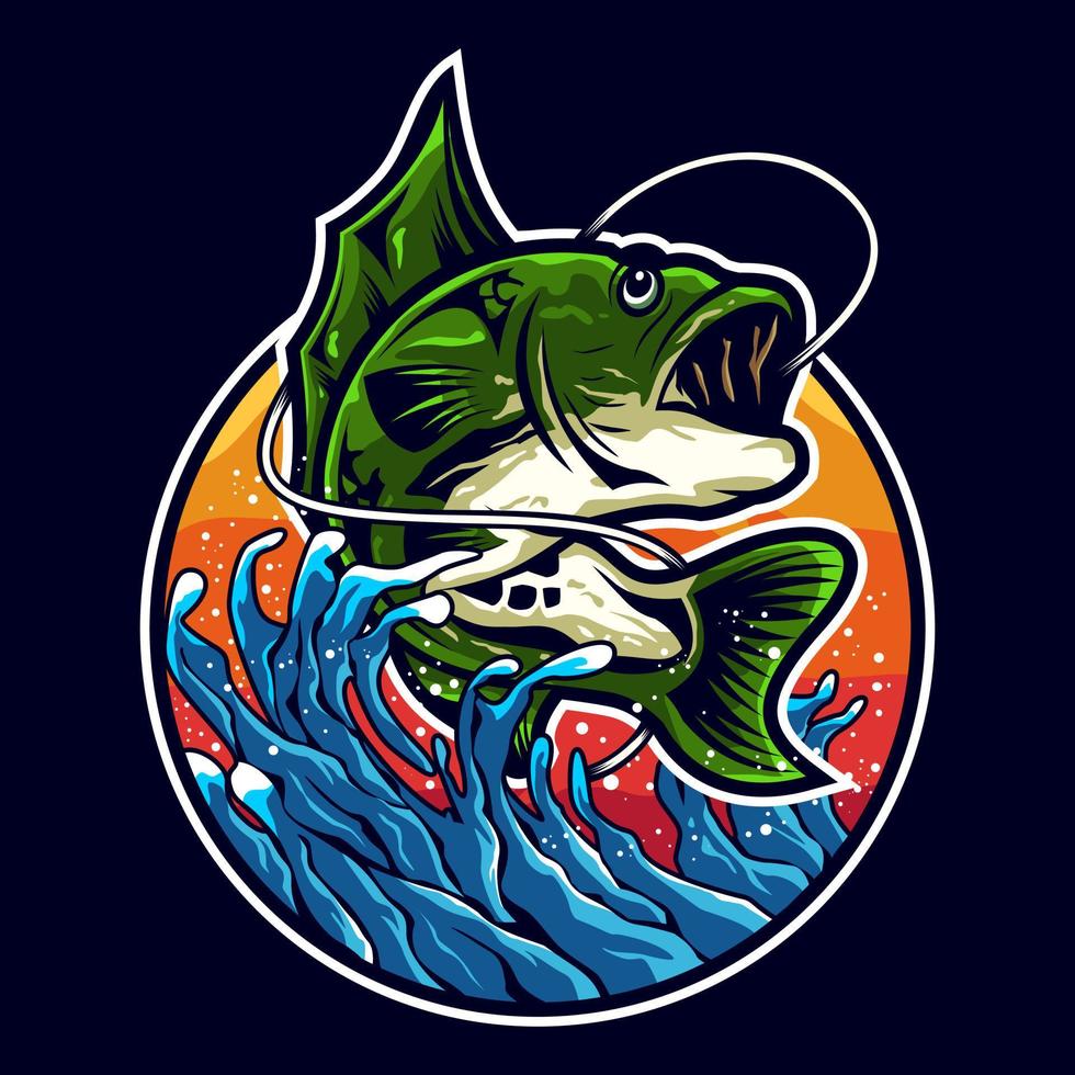diseño de logotipo de ilustración de pesca de lubina vector