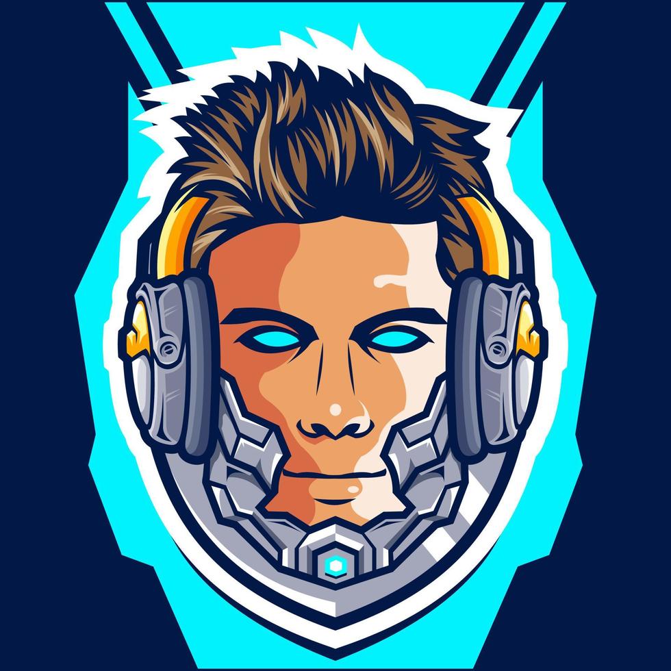 Head Cyborg Gamer esport logo design vector