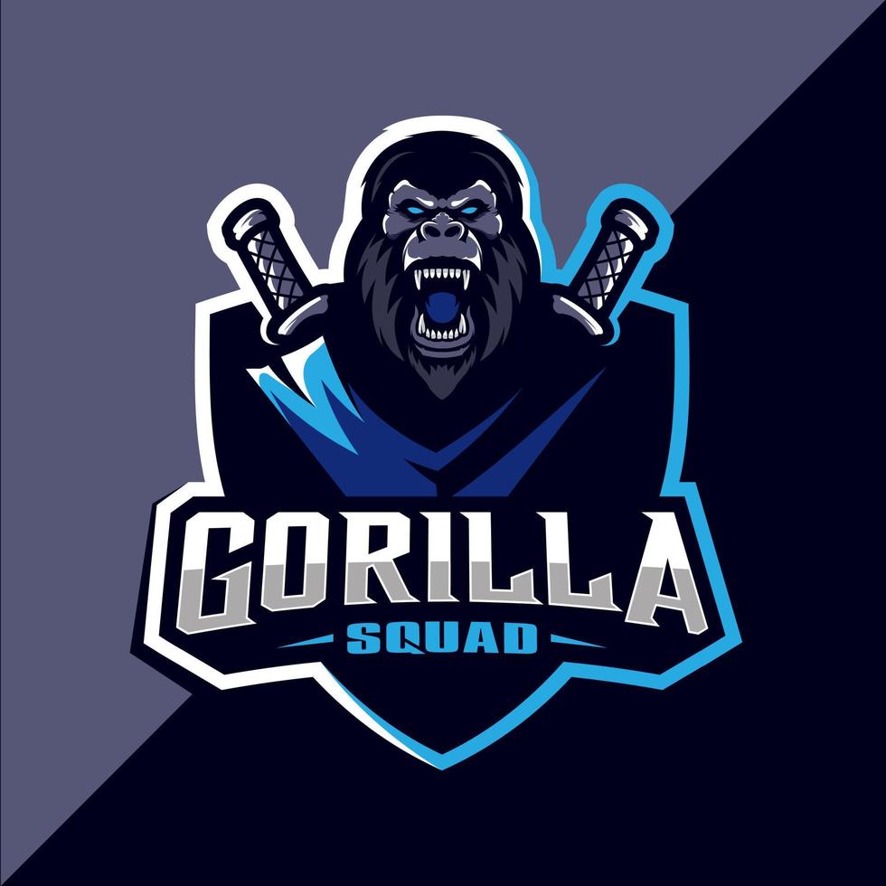 diseño de logotipo de esport de mascota de gorila enojado vector