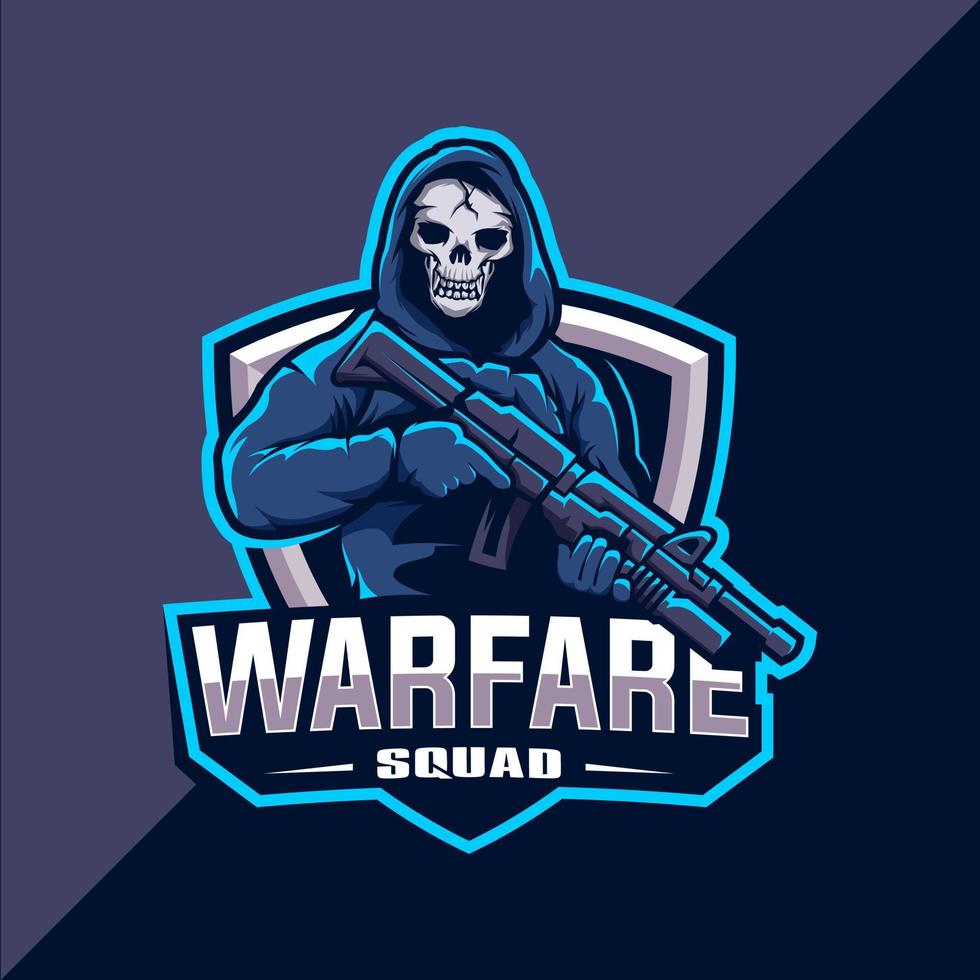 Skull squad with gun mascot esport logo vector