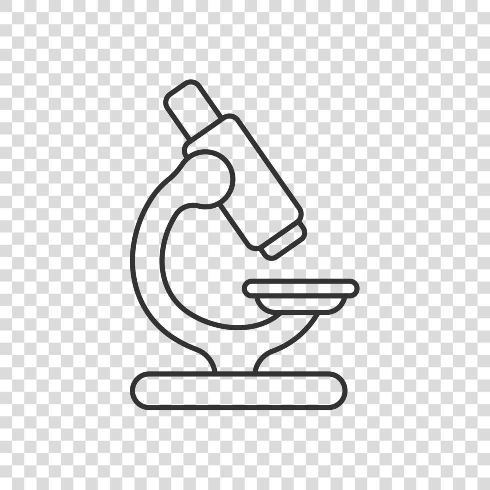 icono de microscopio en estilo plano. Ilustración de vector de lupa de laboratorio sobre fondo aislado. concepto de negocio de signo de instrumento de biología.