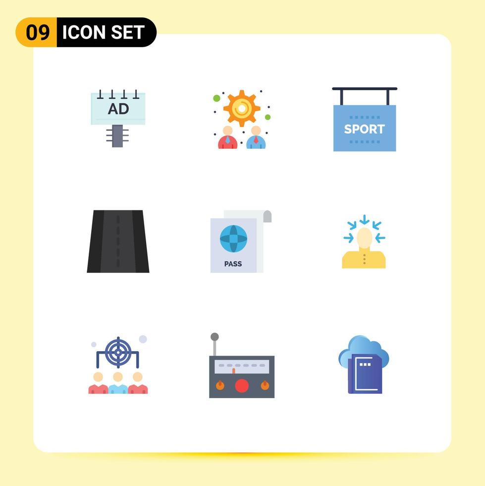 grupo de 9 colores planos modernos establecidos para la elección de documentos de información de pasaporte elementos de diseño de vectores editables en carretera
