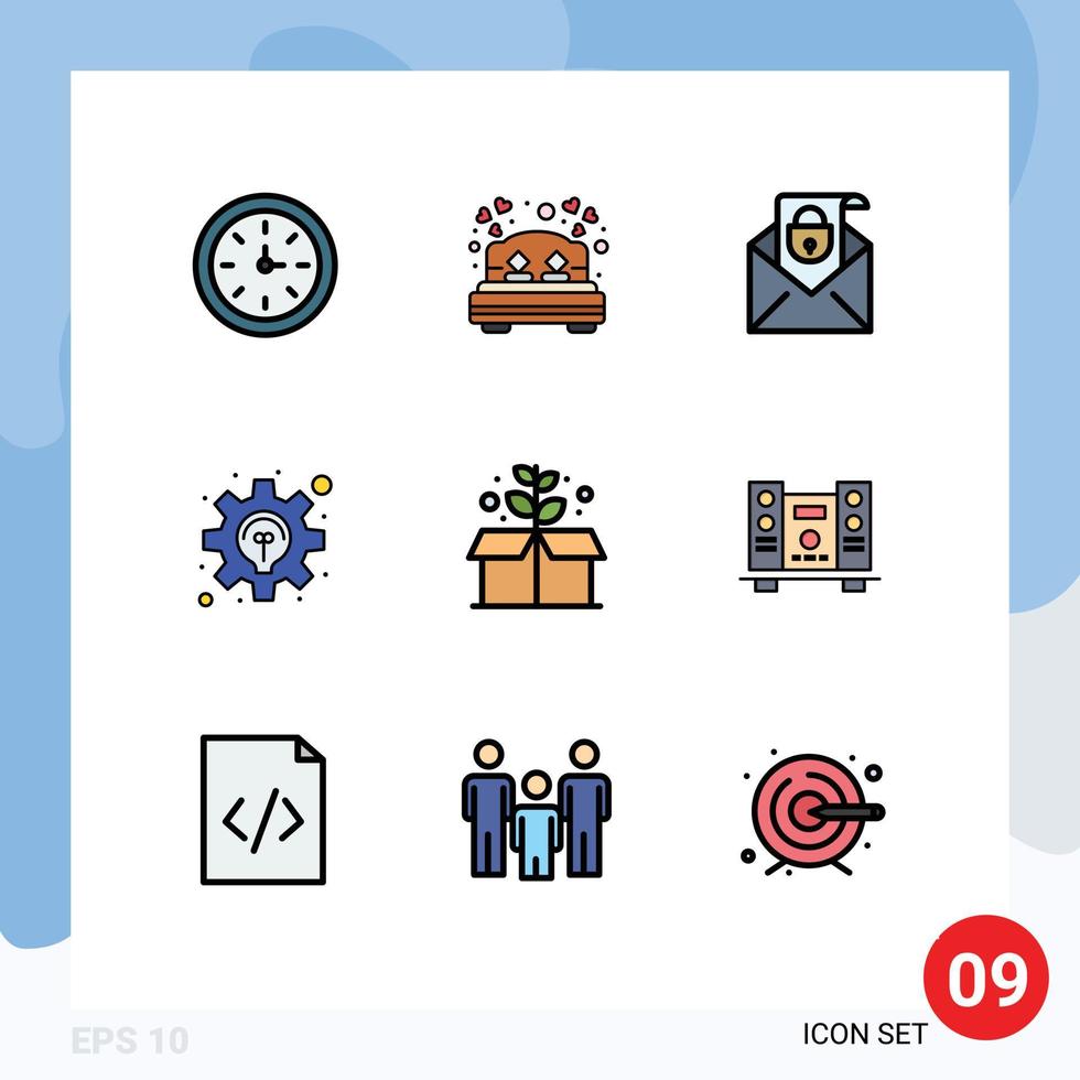 Pictogram Set of 9 Simple Filledline Flat Colors of green development mail solution business Editable Vector Design Elements