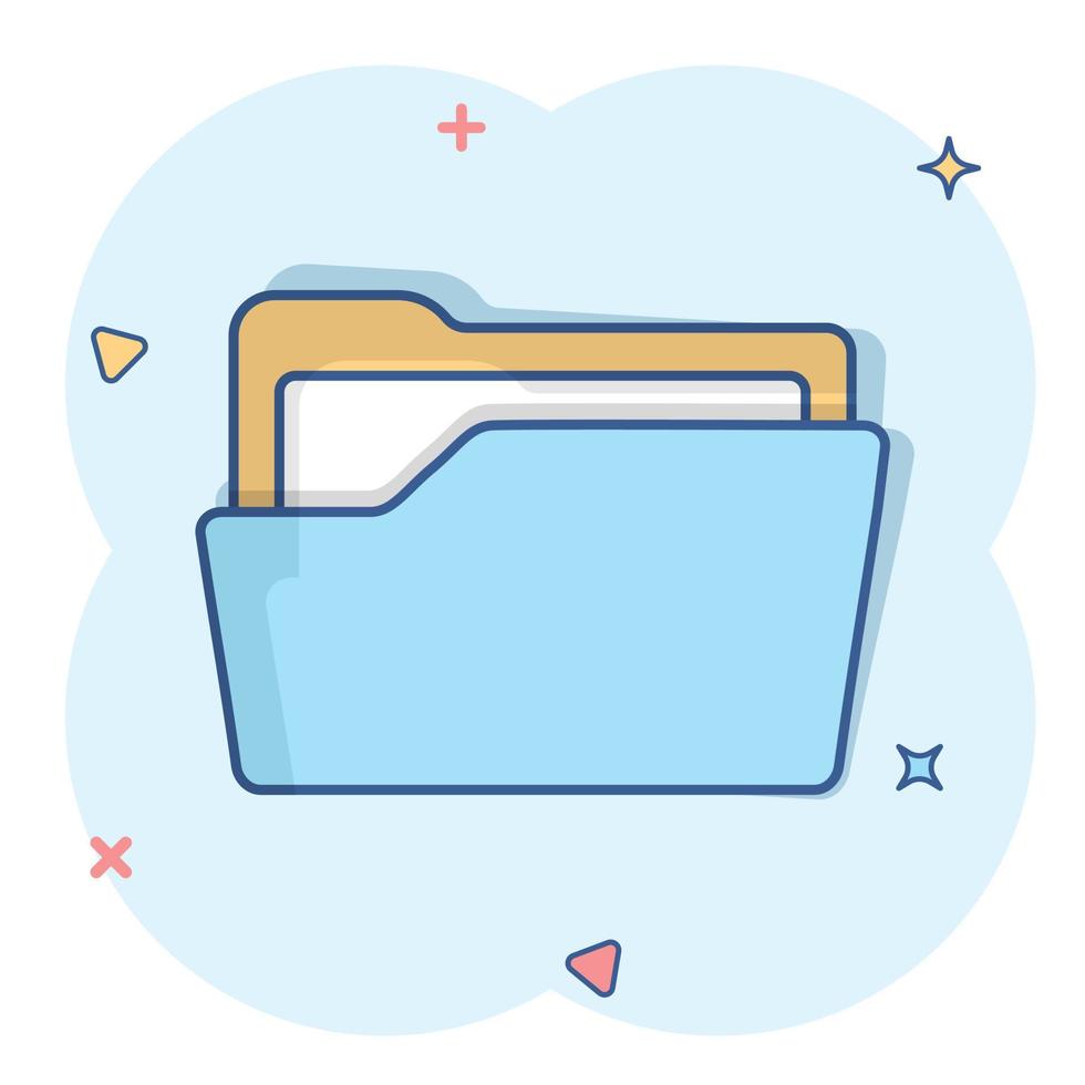 icono de carpeta de archivos en estilo cómico. ilustración de dibujos animados de vector de archivo de documentos sobre fondo blanco aislado. concepto de negocio de efecto de salpicadura de almacenamiento.