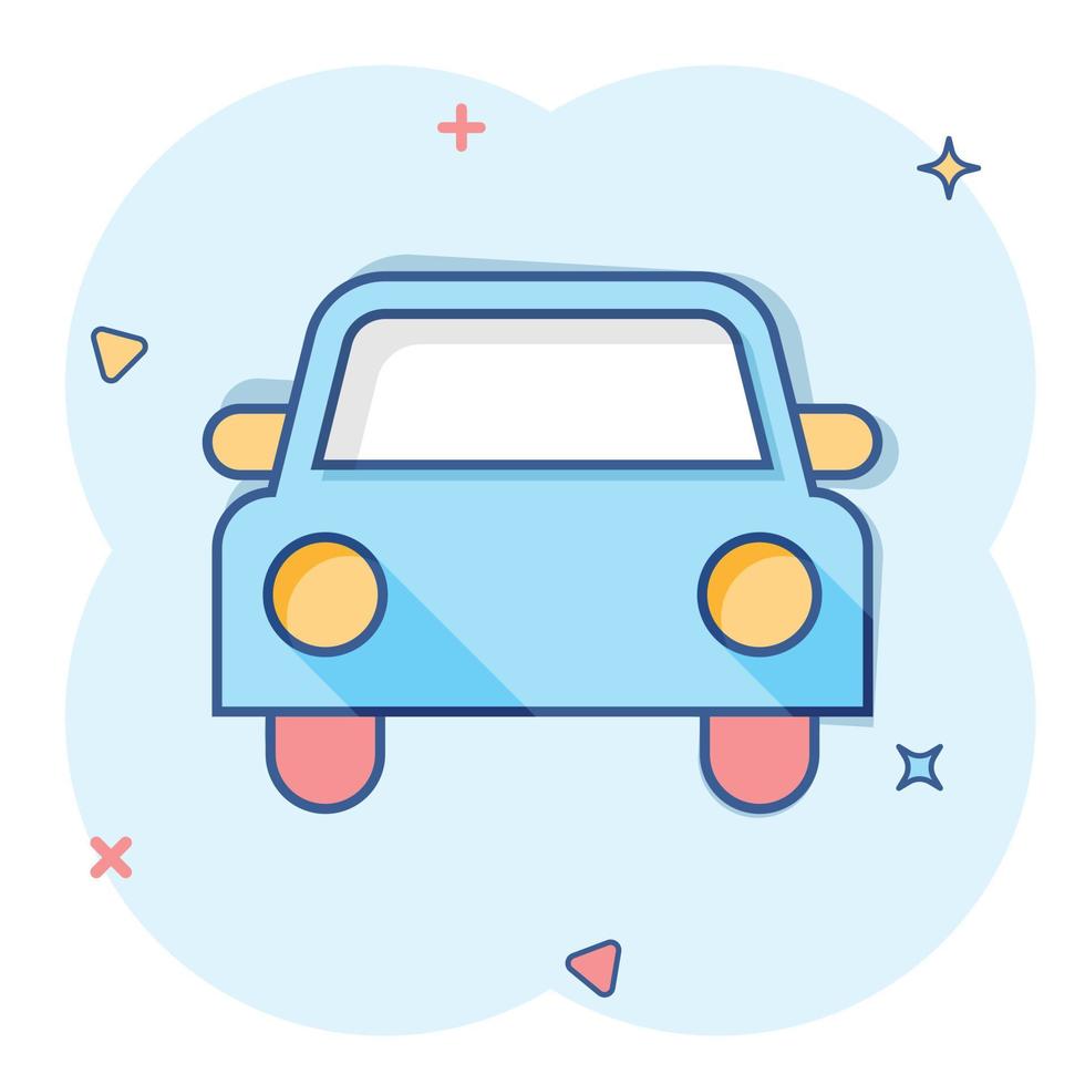 icono de coche en estilo cómico. Pictograma de ilustración de dibujos animados de vector de coche de automóvil. efecto de salpicadura de concepto de negocio automático.