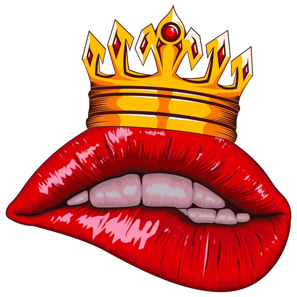 ilustración de labios realistas con una corona vector