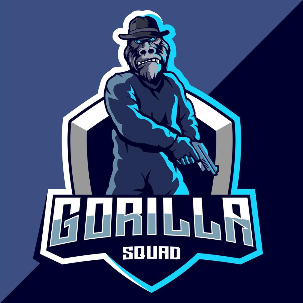 Gorilla squad esport logo design vector