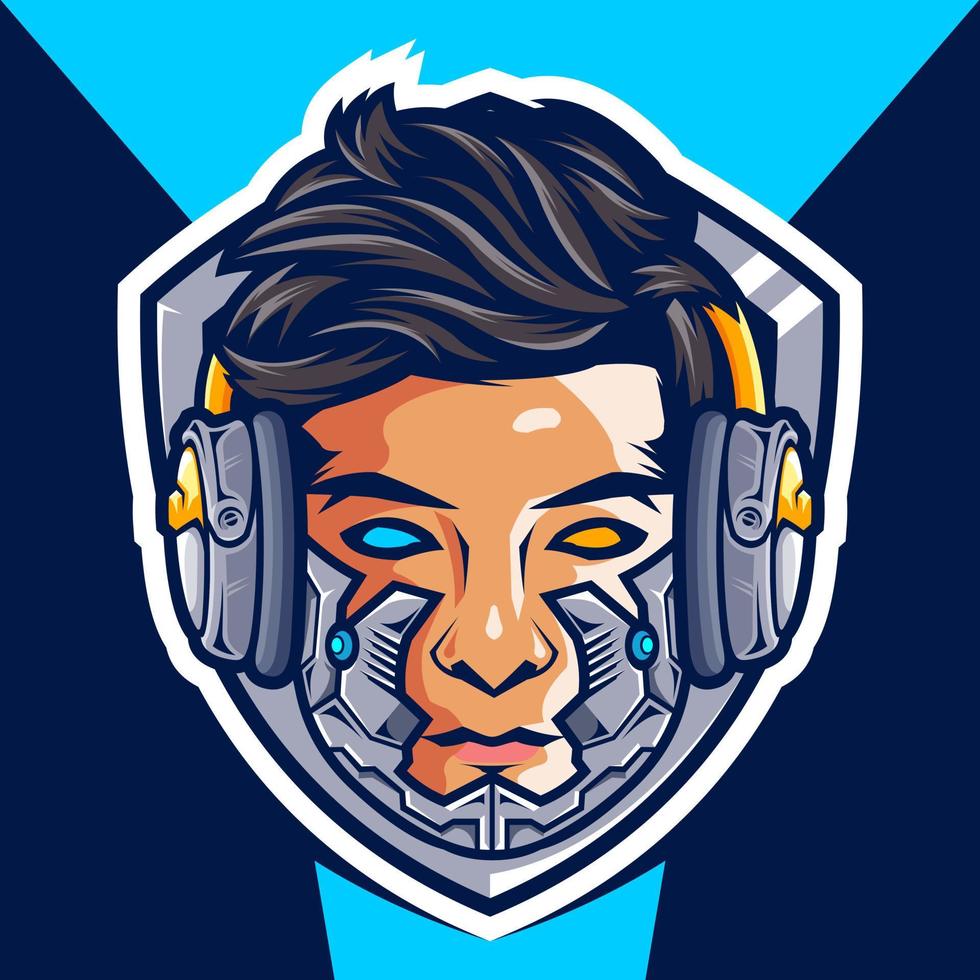 Head Cyborg Gamer esport logo design vector