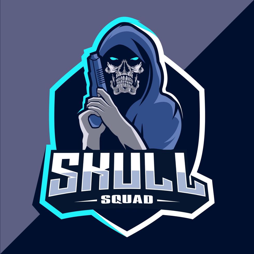 Skull squad with gun mascot esport logo design vector