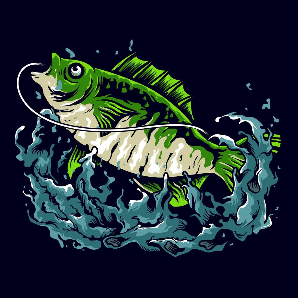 diseño de logotipo de ilustración de pesca de lubina vector