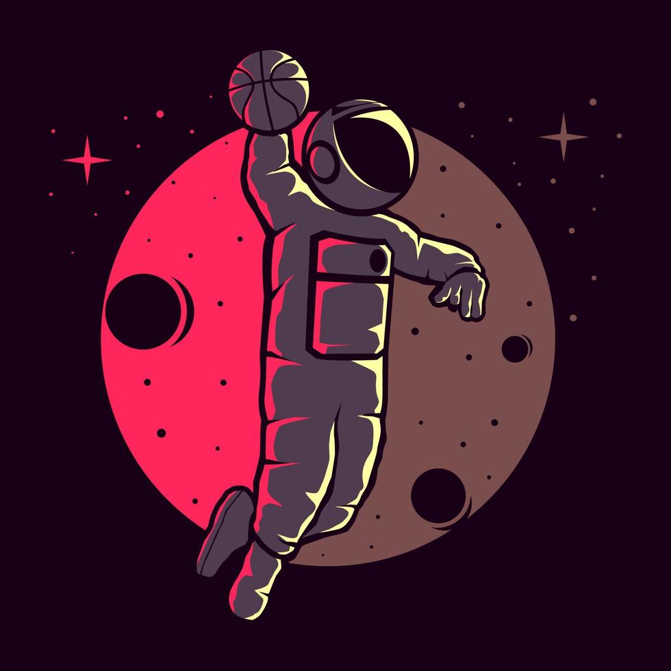 Astronauts playing funny basketball vector