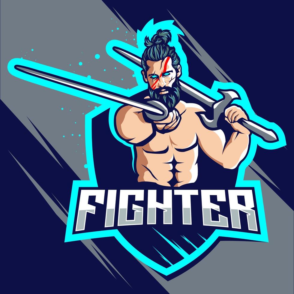 Fighter esport logo design vector