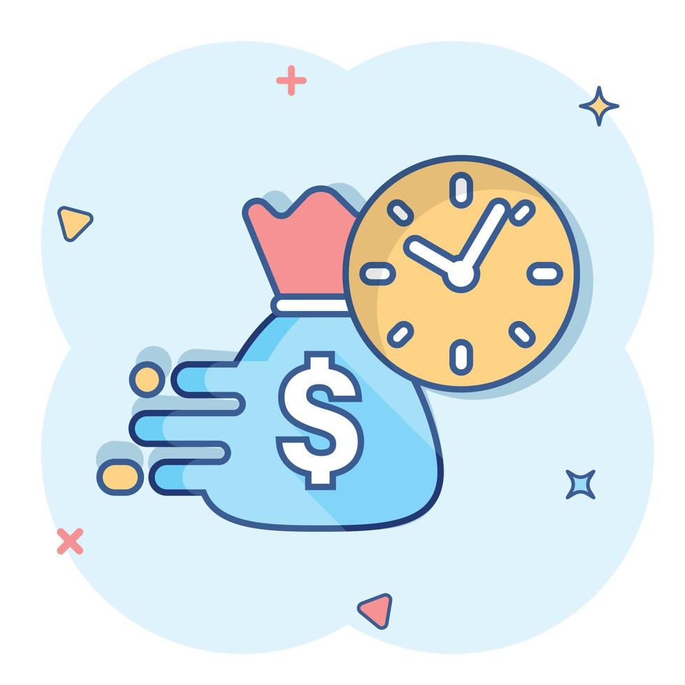 Vector cartoon business and finance management icon in comic style. Time is money concept illustration pictogram. Financial strategy business splash effect concept.