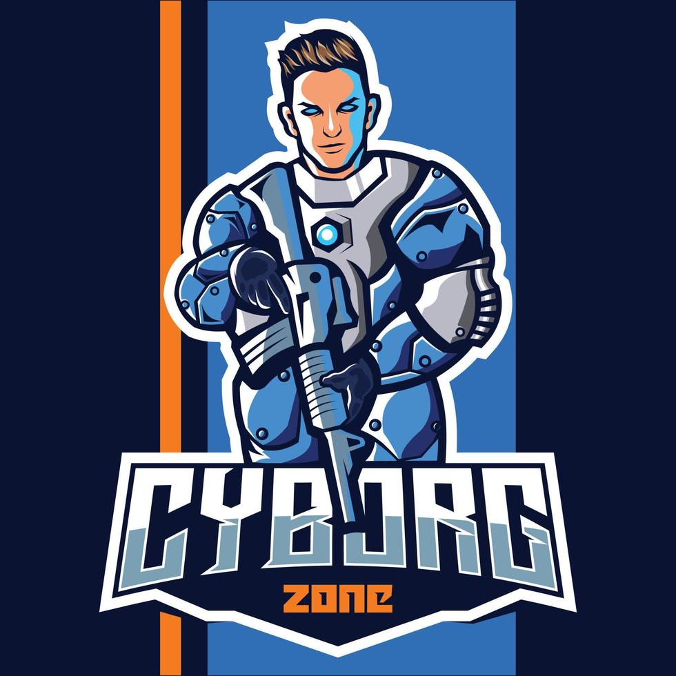cyborg con diseño de logotipo de esport de mascota de pistola vector