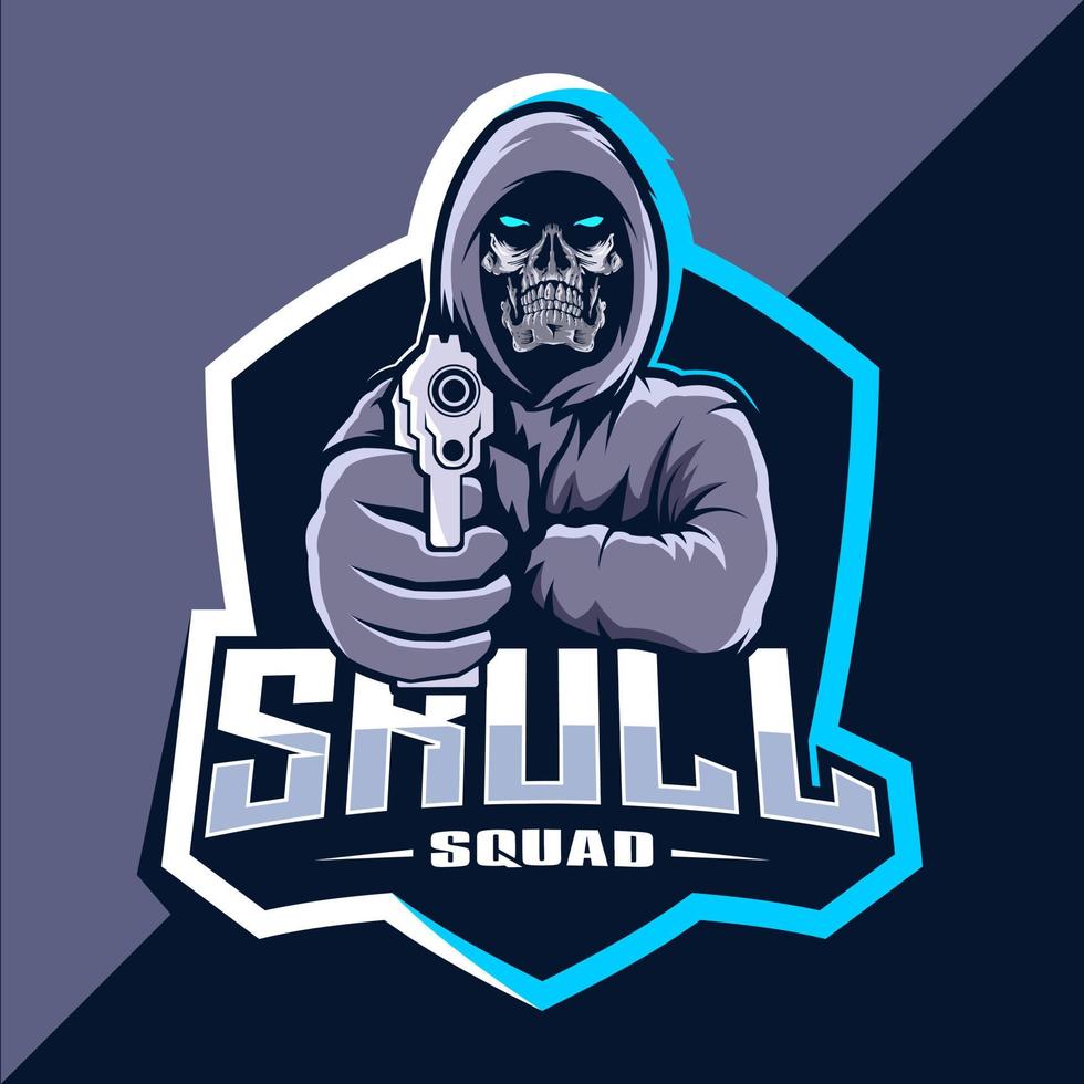 Skull squad with gun mascot esport logo design vector