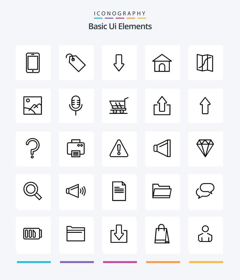 Creative Basic Ui Elements 25 OutLine icon pack  Such As location. shope. arrow. house. building vector