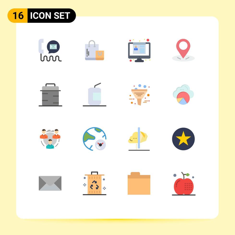 Flat Color Pack of 16 Universal Symbols of food pin shop location resume Editable Pack of Creative Vector Design Elements
