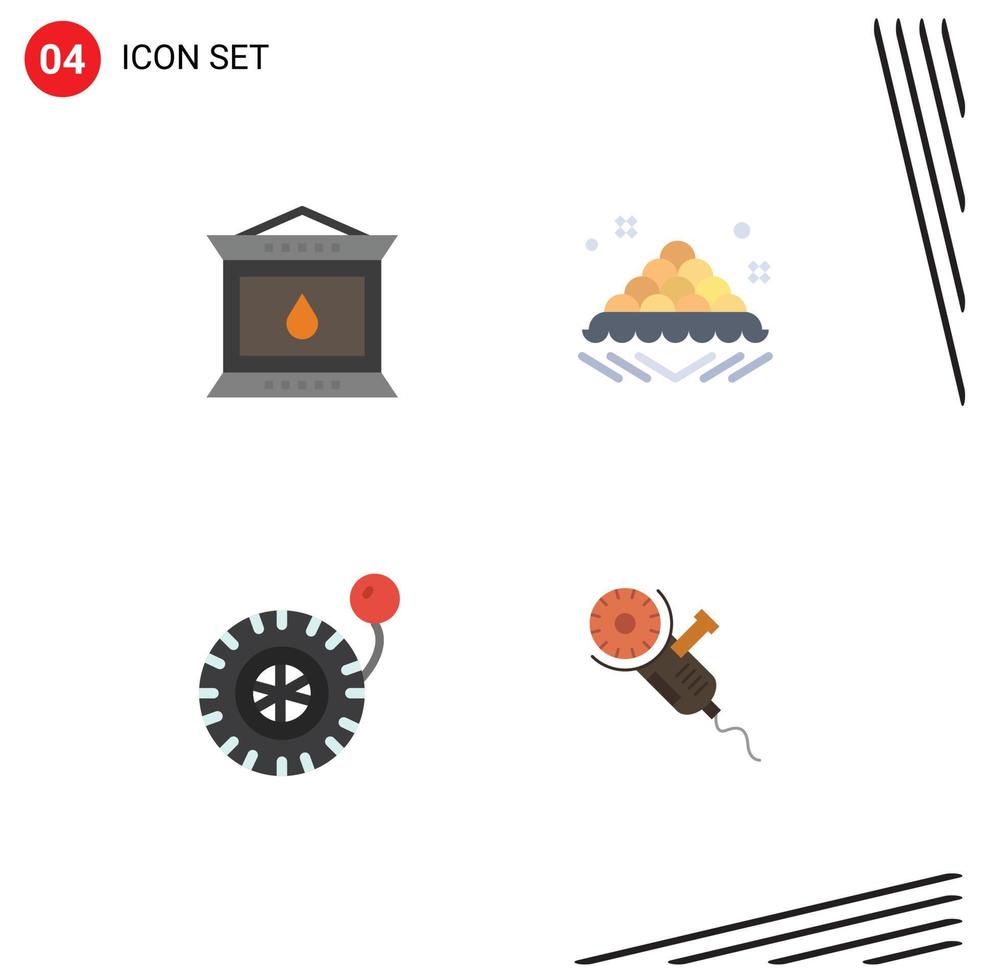 Pack of 4 creative Flat Icons of fire pressure thanksgiving fast wheel Editable Vector Design Elements