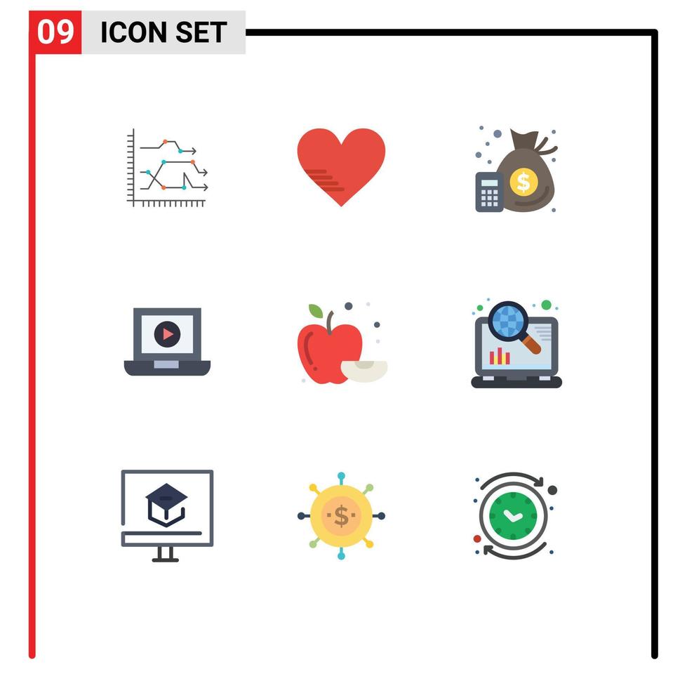 conjunto de 9 colores planos vectoriales en cuadrícula para Apple Computer como gestión de portátiles elementos de diseño vectorial editables vector