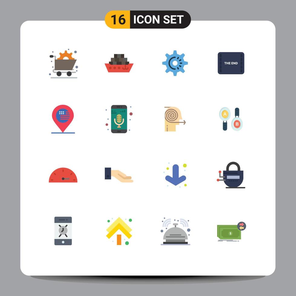 Set of 16 Modern UI Icons Symbols Signs for map american gear scene film Editable Pack of Creative Vector Design Elements