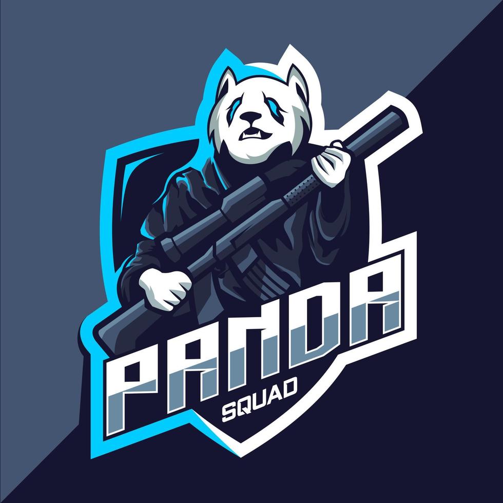 escuadrón panda con diseño de logotipo de esport de mascota de pistola vector