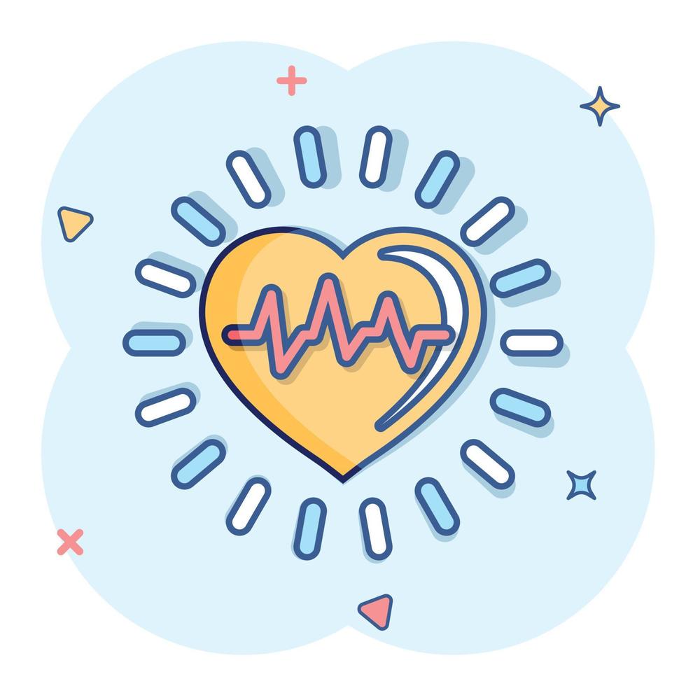 ícono de presión arterial en estilo cómico. monitor de latido del corazón ilustración vectorial de dibujos animados sobre fondo aislado. concepto de negocio de signo de efecto de salpicadura de diagnóstico de pulso. vector