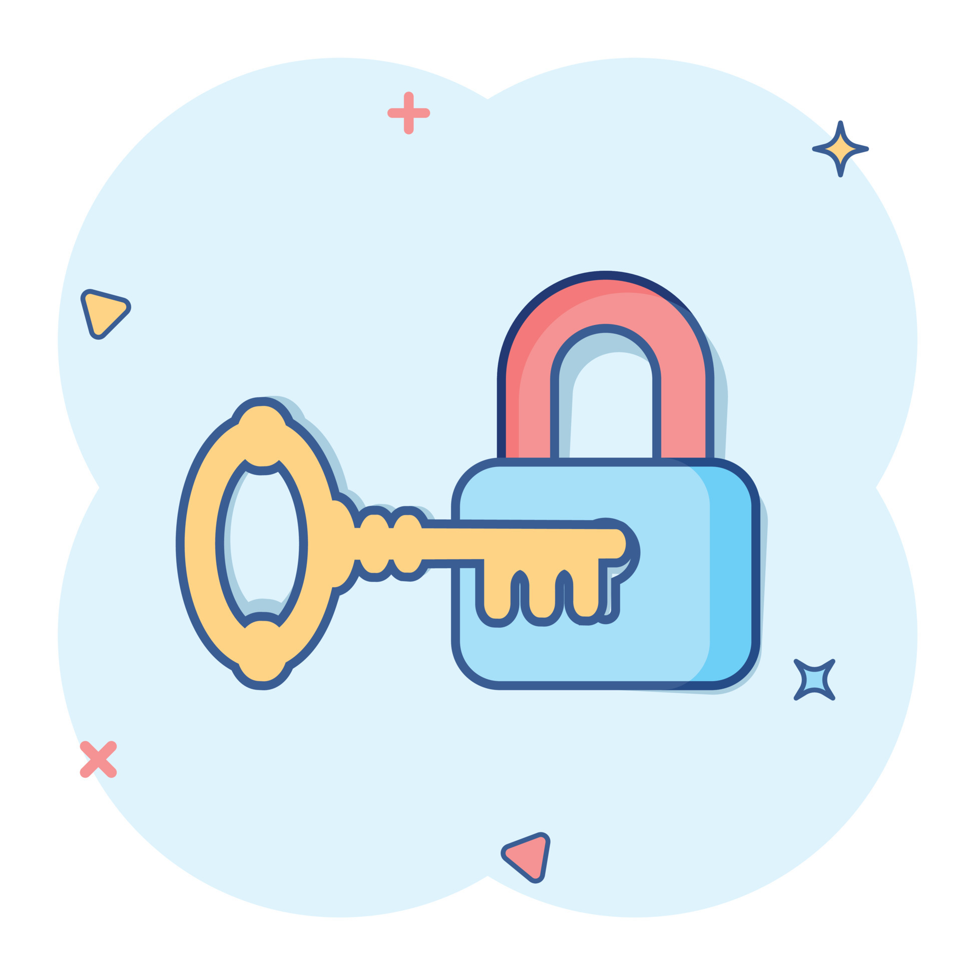 Key with padlock icon in comic style. Access login vector cartoon  illustration pictogram. Lock keyhole business concept splash effect.  16146006 Vector Art at Vecteezy