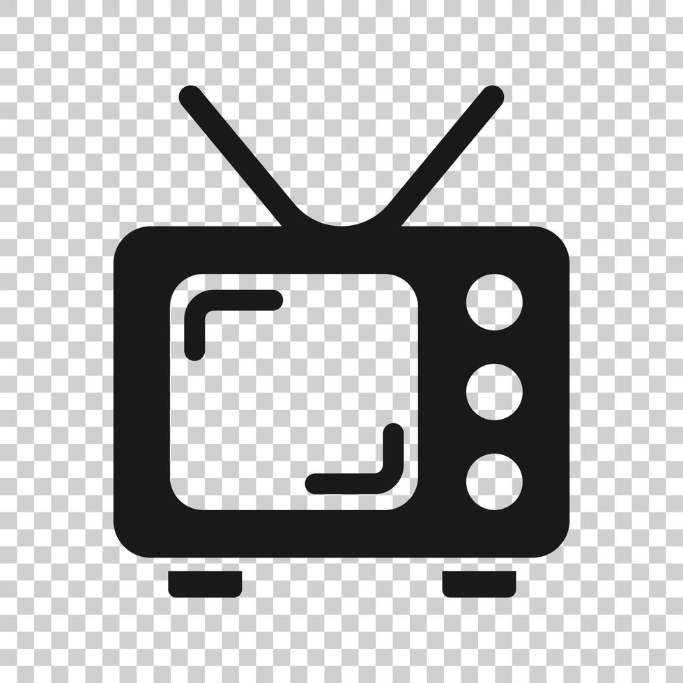 Retro tv screen vector icon in flat style. Old television illustration on white isolated background. Tv display business concept.