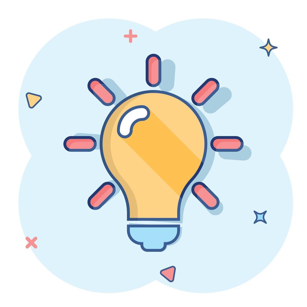 Light bulb icon in comic style. Lightbulb vector cartoon illustration pictogram. Lamp idea business concept splash effect.