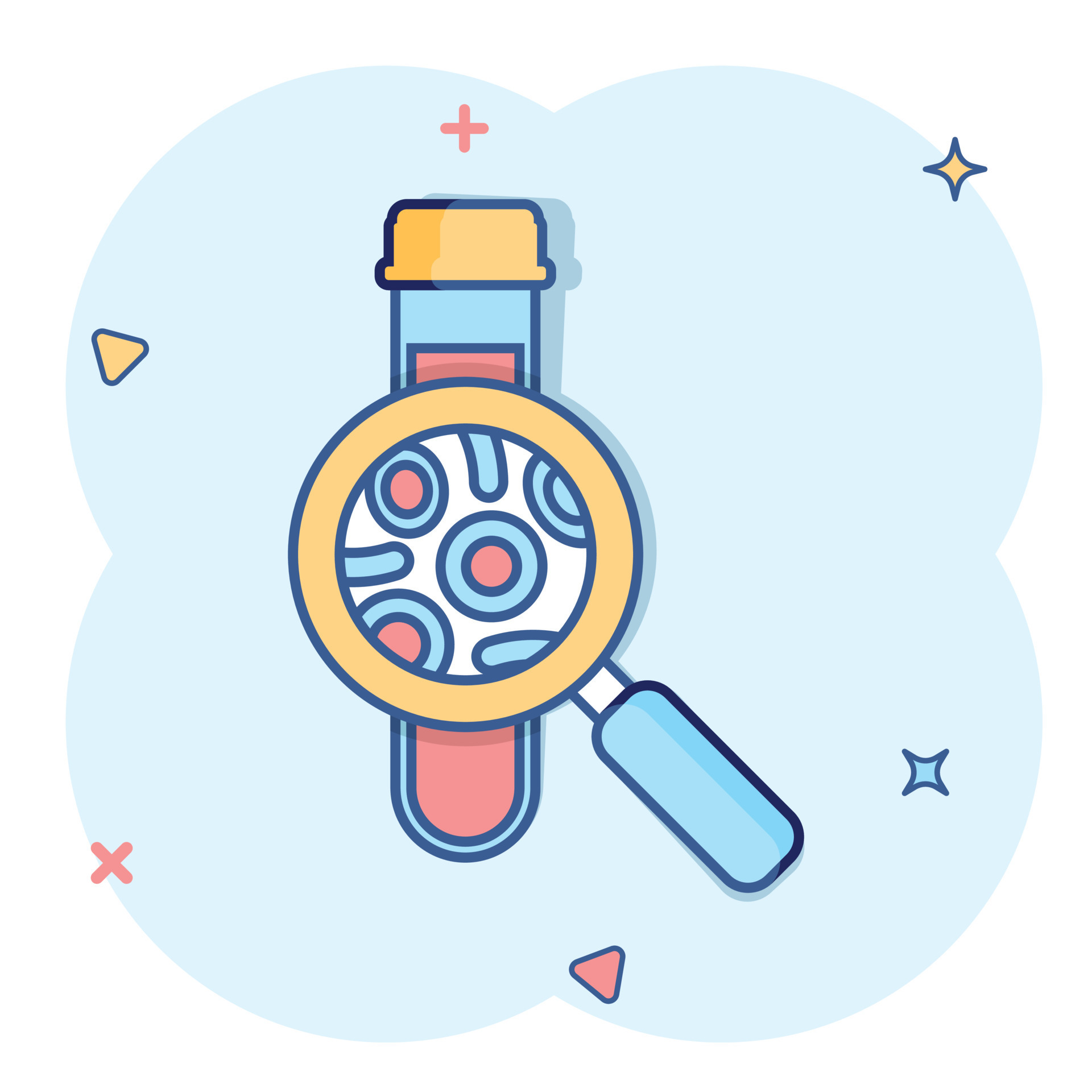 icono de tubo de análisis de sangre en estilo cómico. ilustración de