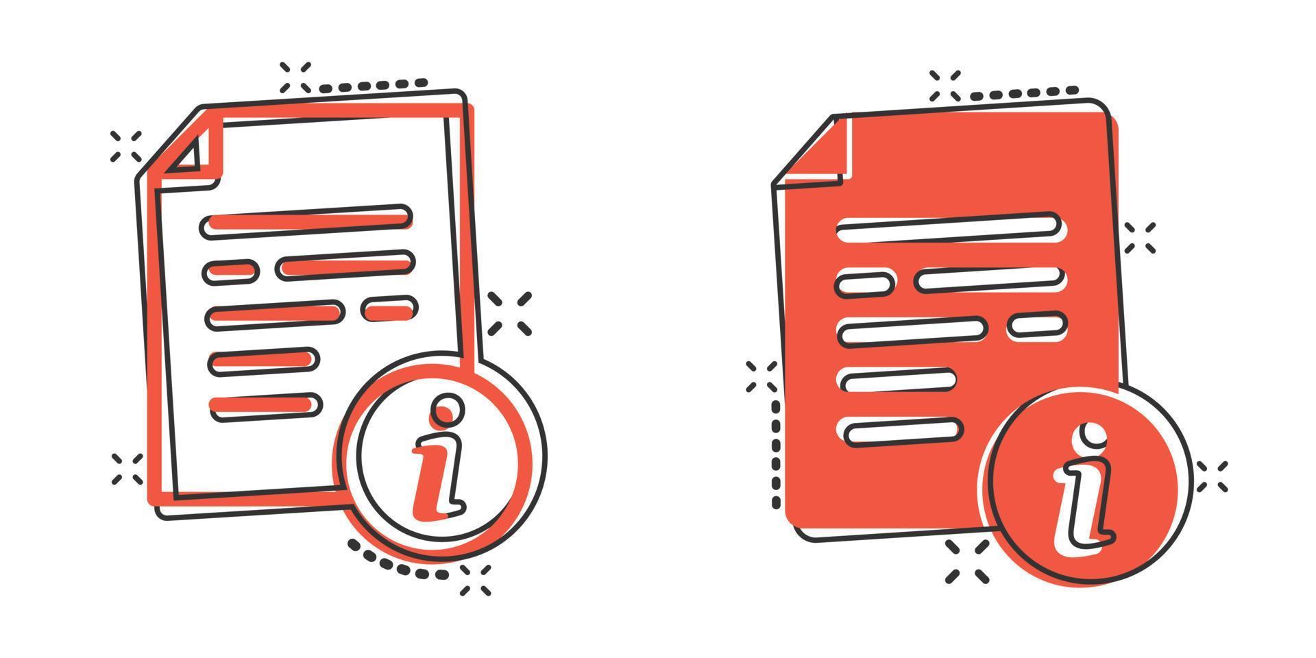 icono de documento de instrucciones en estilo cómico. ilustración de vector de dibujos animados manual sobre fondo aislado. concepto de negocio de signo de efecto de salpicadura de hoja de papel.