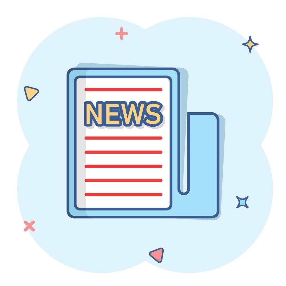Newspaper icon in comic style. News vector cartoon illustration on white isolated background. Newsletter business concept splash effect.