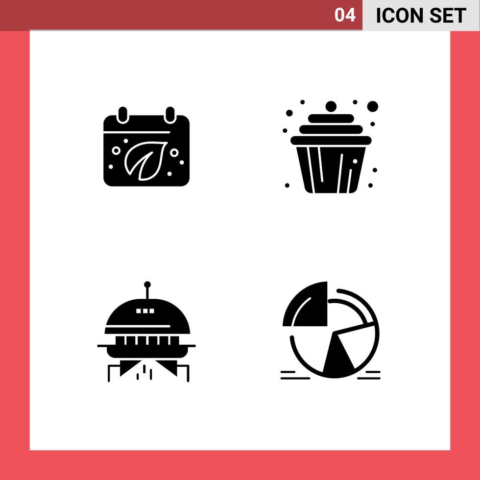 Group of 4 Modern Solid Glyphs Set for earth space calender cup chart Editable Vector Design Elements