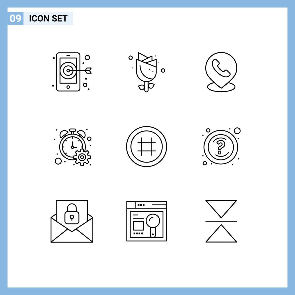 Set of 9 Modern UI Icons Symbols Signs for ui hash tag phone timer progress Editable Vector Design Elements