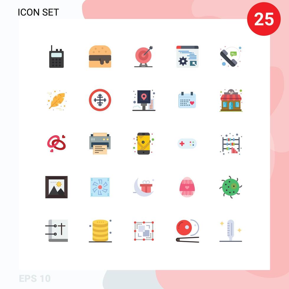 Set of 25 Commercial Flat Colors pack for conversation call arrow bubble gear Editable Vector Design Elements