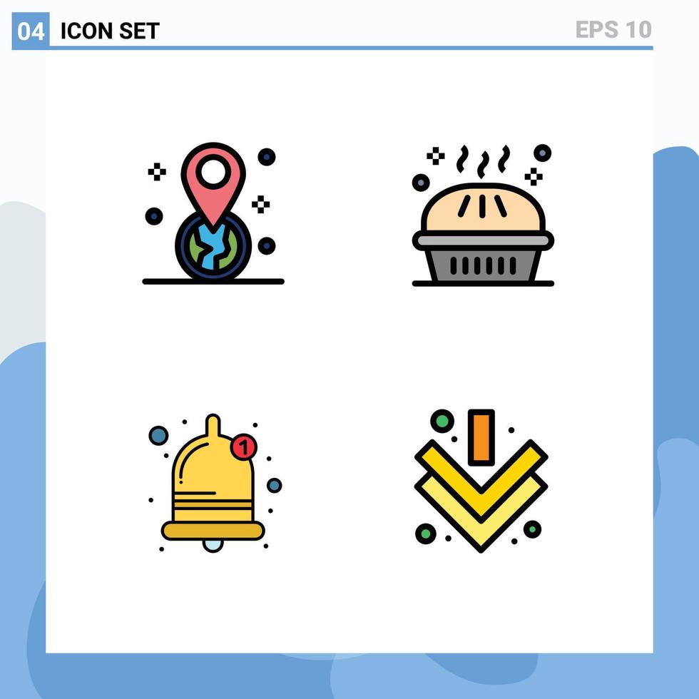 4 Universal Filledline Flat Colors Set for Web and Mobile Applications geolocation alarm pin holiday sound Editable Vector Design Elements