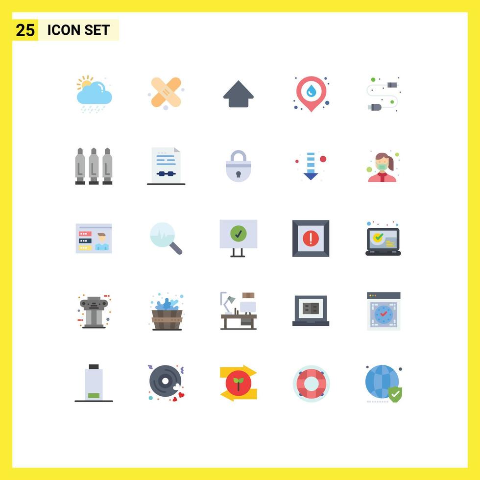 25 Universal Flat Color Signs Symbols of bullet usb upload electronic location Editable Vector Design Elements