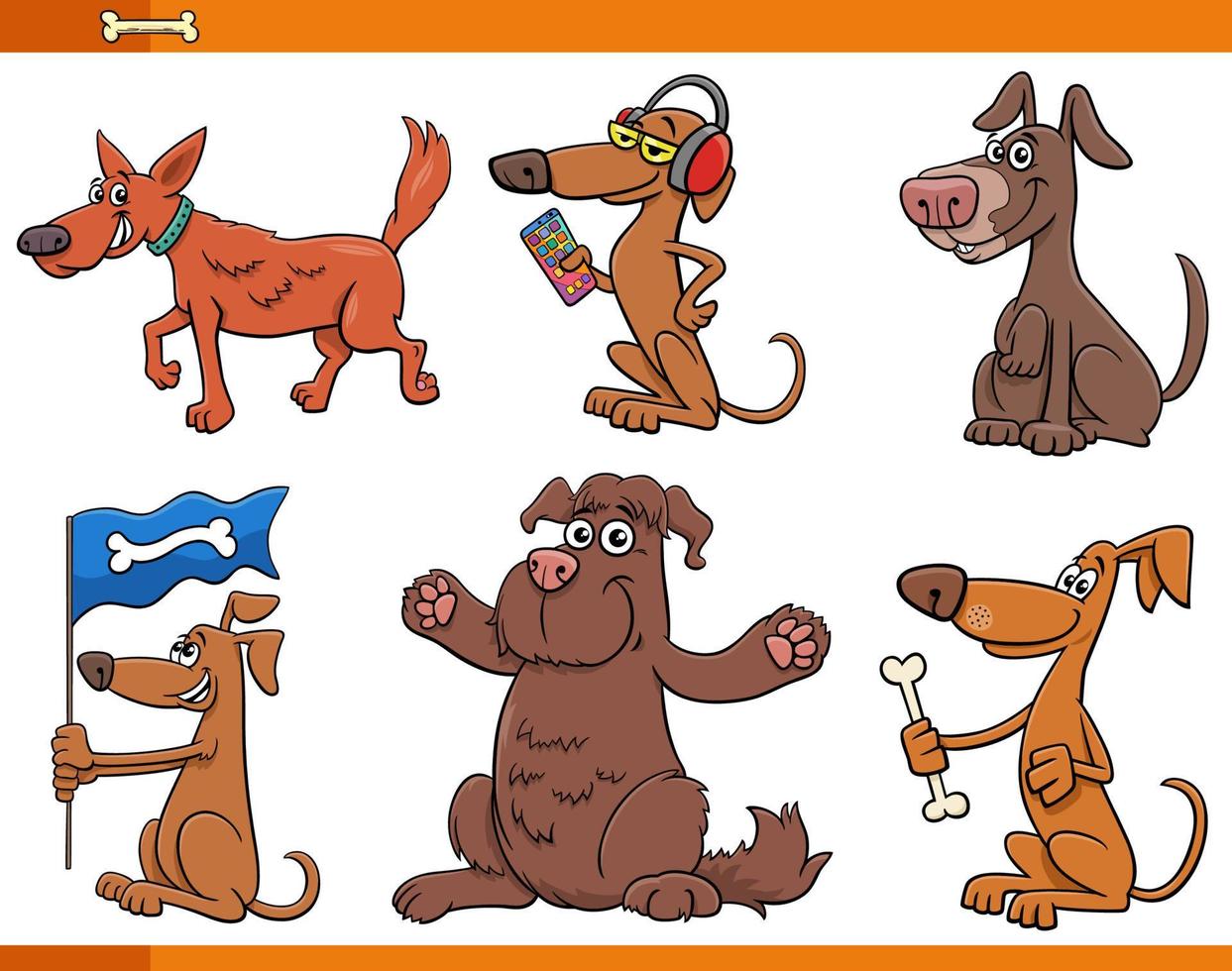 cartoon dogs and puppies animal characters set vector