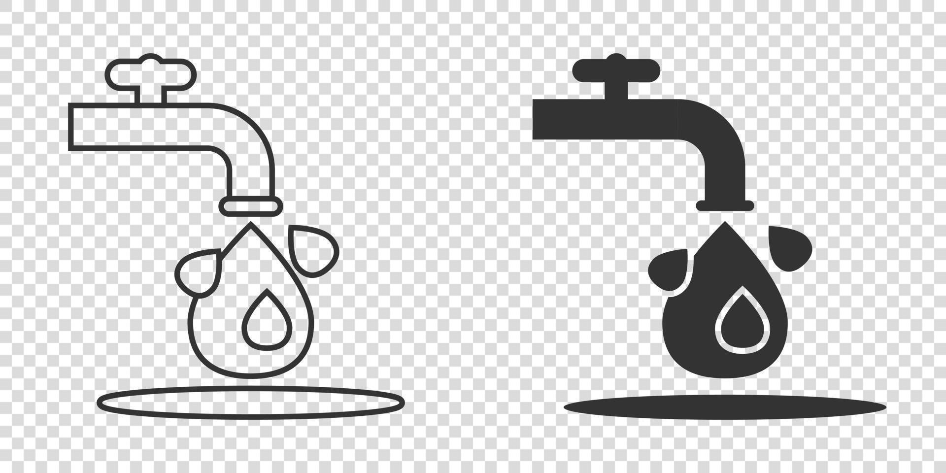 Water tap icon in flat style. Droplet vector illustration on white isolated background. Faucet falling sign business concept.