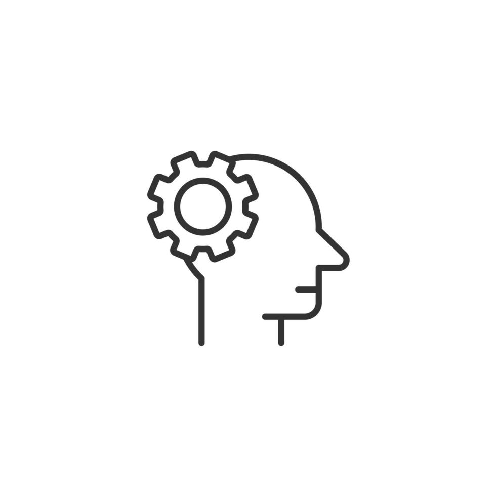 Human head with cogwheel icon in flat style. Technology progress vector illustration on white isolated background. Face and gear business concept.