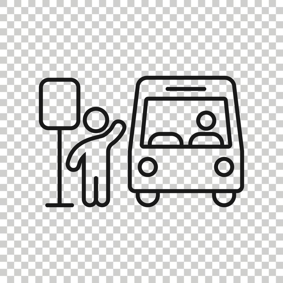 Bus station icon in flat style. Auto stop vector illustration on white isolated background. Autobus vehicle business concept.