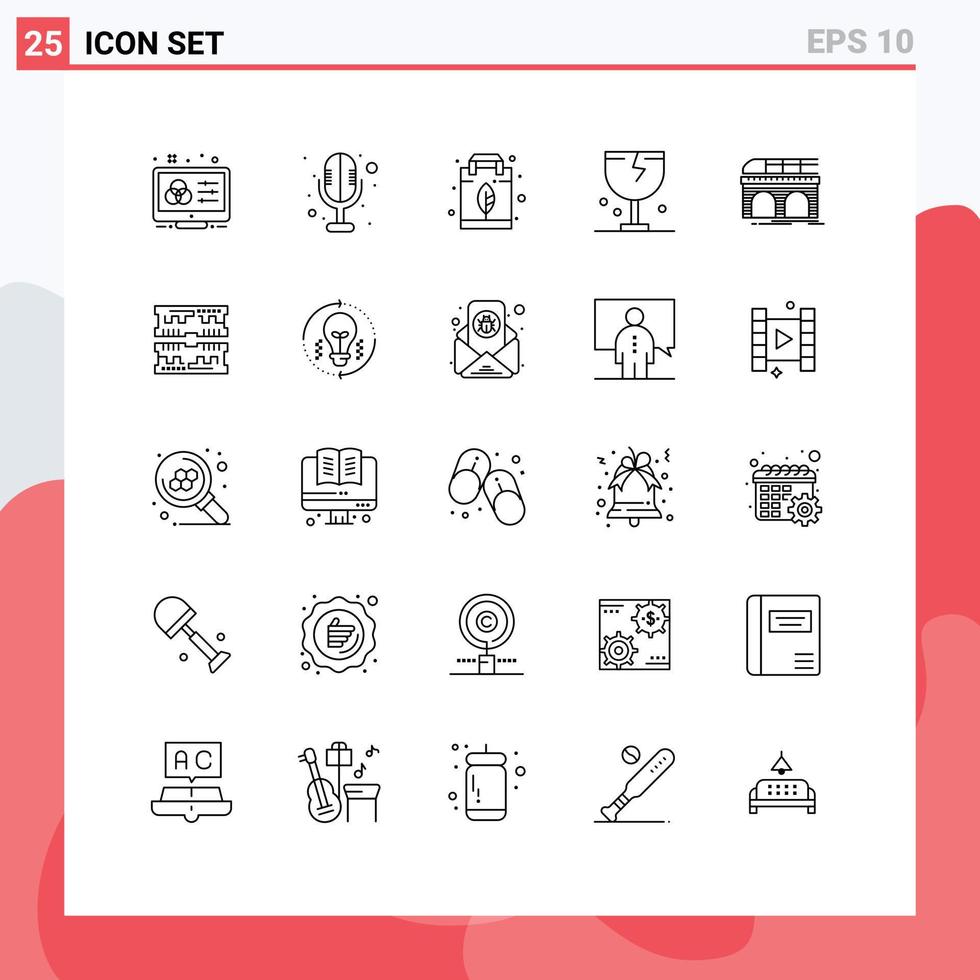 Modern Set of 25 Lines and symbols such as metro logistic energy fragile caution Editable Vector Design Elements