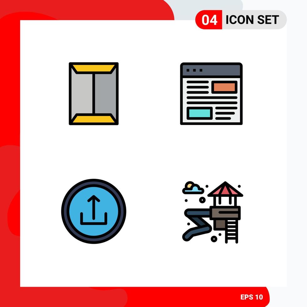 Mobile Interface Filledline Flat Color Set of 4 Pictograms of window page closet design basic Editable Vector Design Elements