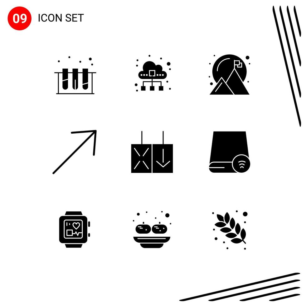 9 Universal Solid Glyphs Set for Web and Mobile Applications reverse up cloud right success Editable Vector Design Elements