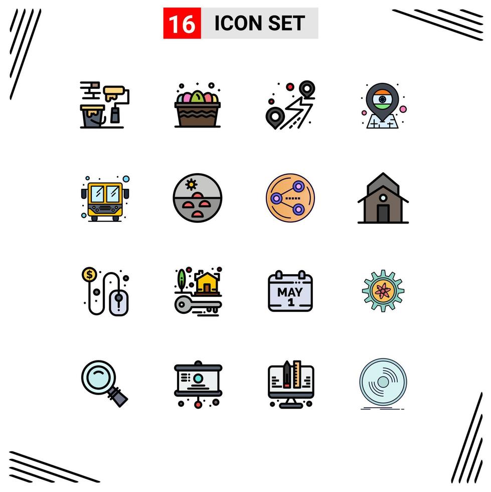 paquete de iconos de vector de stock de 16 signos y símbolos de línea para autobús público india ubicación bandera ubicación elementos de diseño de vector creativo editable