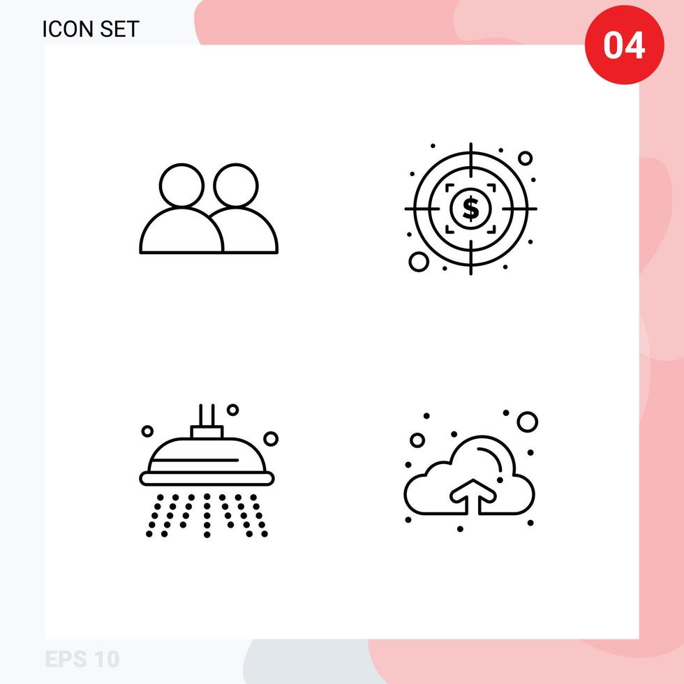 Pack of 4 Modern Filledline Flat Colors Signs and Symbols for Web Print Media such as add shower twitter profit up Editable Vector Design Elements